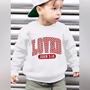 John 3:16, Kids Crew Neck Sweatshirt with Checkerboard LOVED